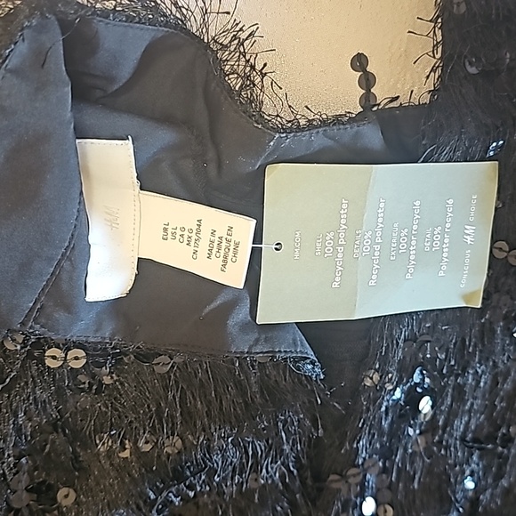 H&M sequined top, cropped long sleeve black stretch - Picture 3 of 4